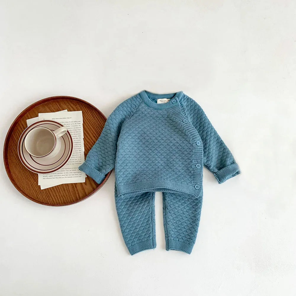2Pcs Baby Boy Clothes Set Autumn Winter Soft Knit Cotton Baby Boy Sweater + Pants Kids Outfit Spring