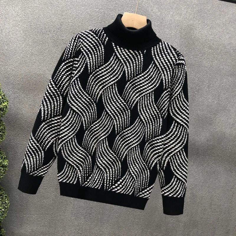 Autumn Winter T-Shirts Men Turtleneck Printing Plus Velvet Thicken Fashion Long Sleeve Loose Warm Pullovers Bottoming Shirt Tops