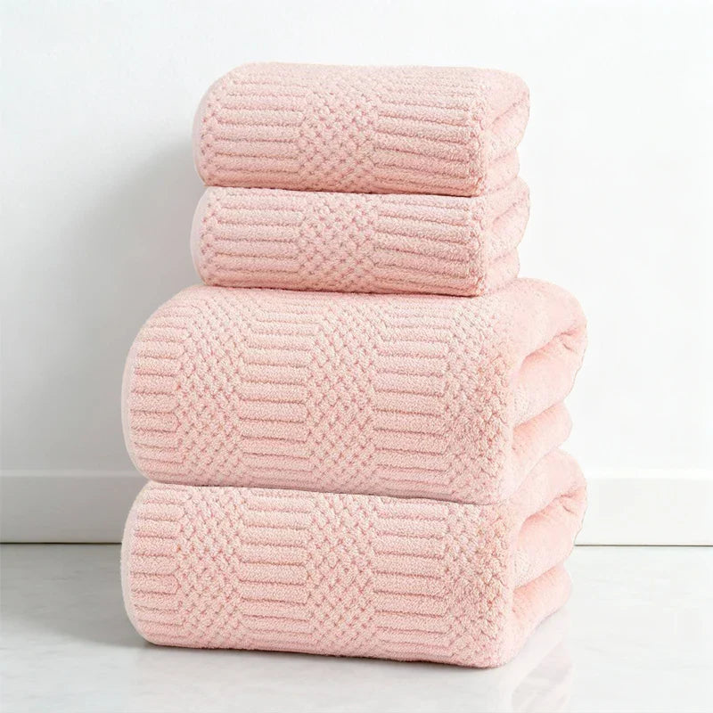Coral Fleece Bath Towel Set , Bath Towel &Towel Ultra Soft with Geometric Texture, Super Absorbent Quick Dry for Home Daily Use