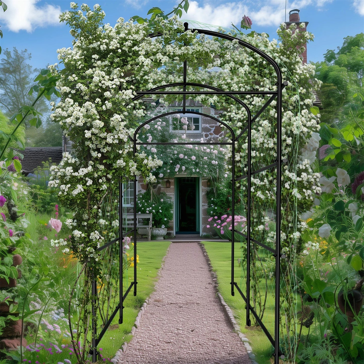 160/220CM Tall Garden Arch Trellis Metal Plant Cucumber Support Trellis Archway for Outdoor Yard Lawn Tunnel Trellis, 1PCS