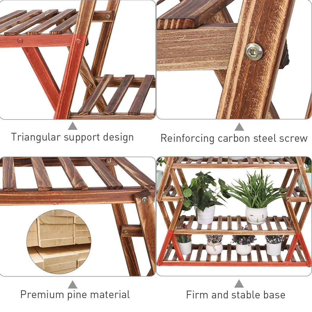 Extra Large Multi Tier Wood Flower Rack Plant Stand Bonsai Shelf Indoor Outdoor