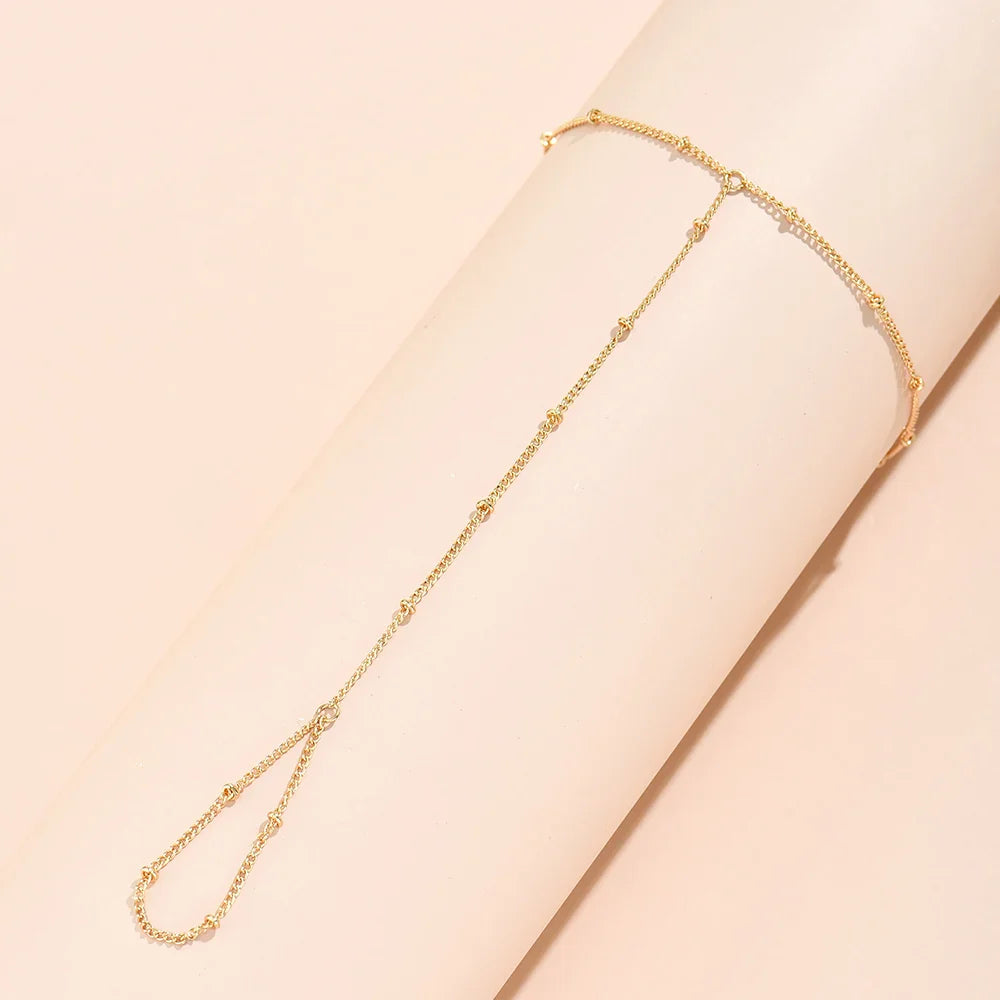 Creative Tiny Chain Bracelet Finger Rings For Women Gold Color Link Chains Connecting Hand Harness Bracelets Jewelry Gift