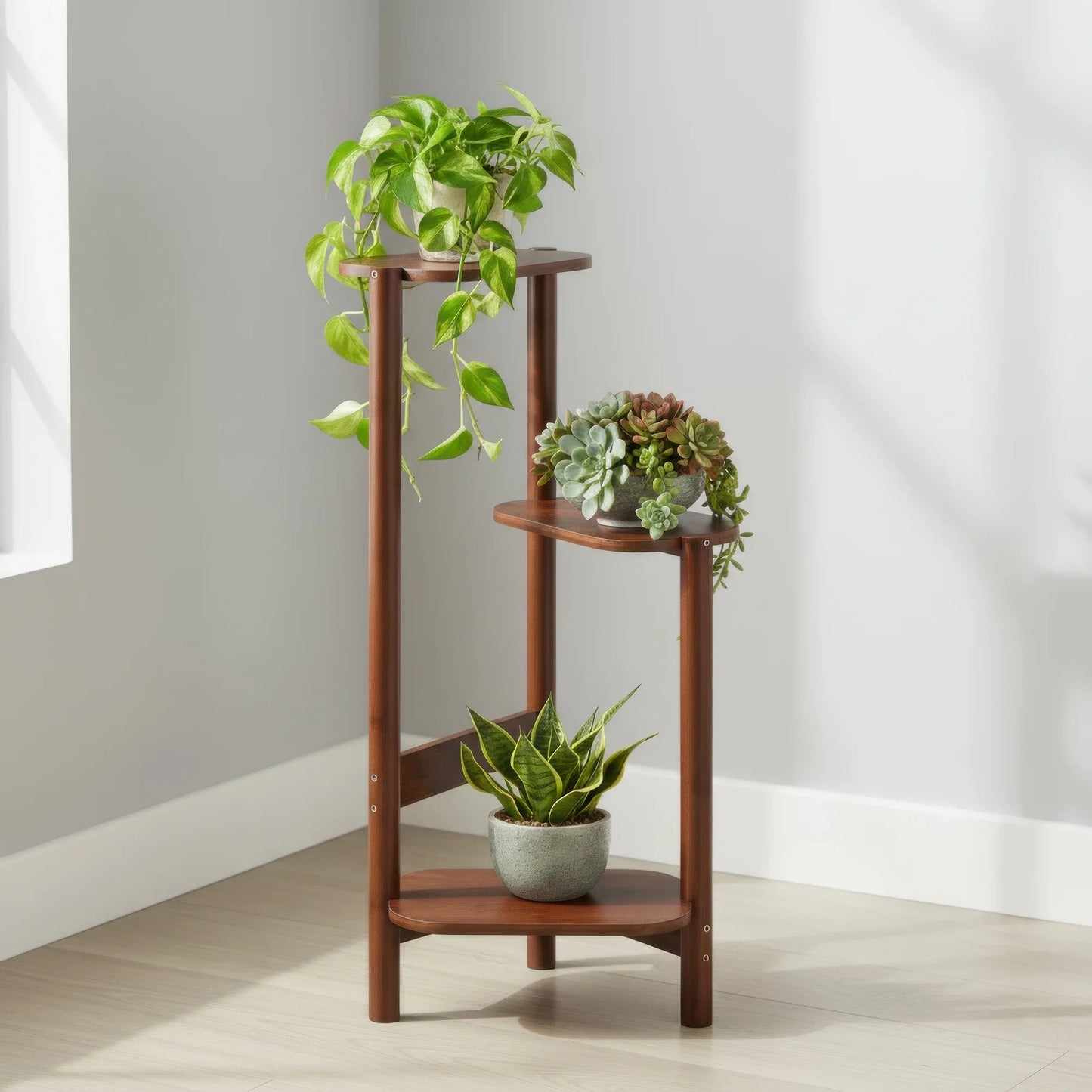 Bamboo Plant Stands for Indoor Plants, Tall Plant Stands for Corner Plant Shelf Multiple Flower Holder for Indoor Outdoor Garden