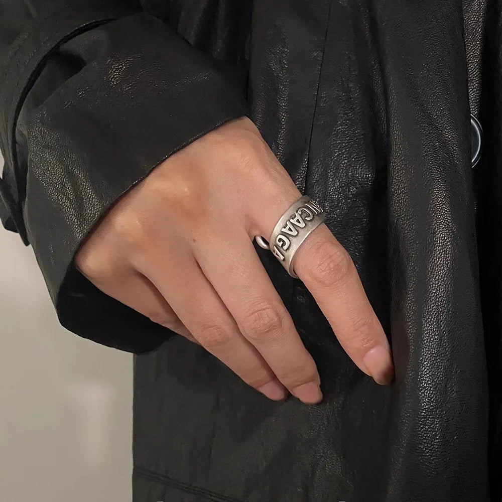 Exaggerated Spiral Retro Distressed Letter Design Unique Ring for Men and Women 2025 New Index Finger Ring Trendy and Personalized