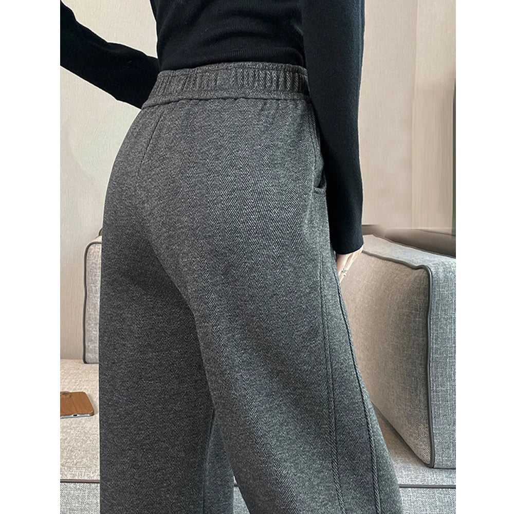 European apricot wide leg pants for women’s autumn new high-end fashion plus size straight leg split casual banana pants