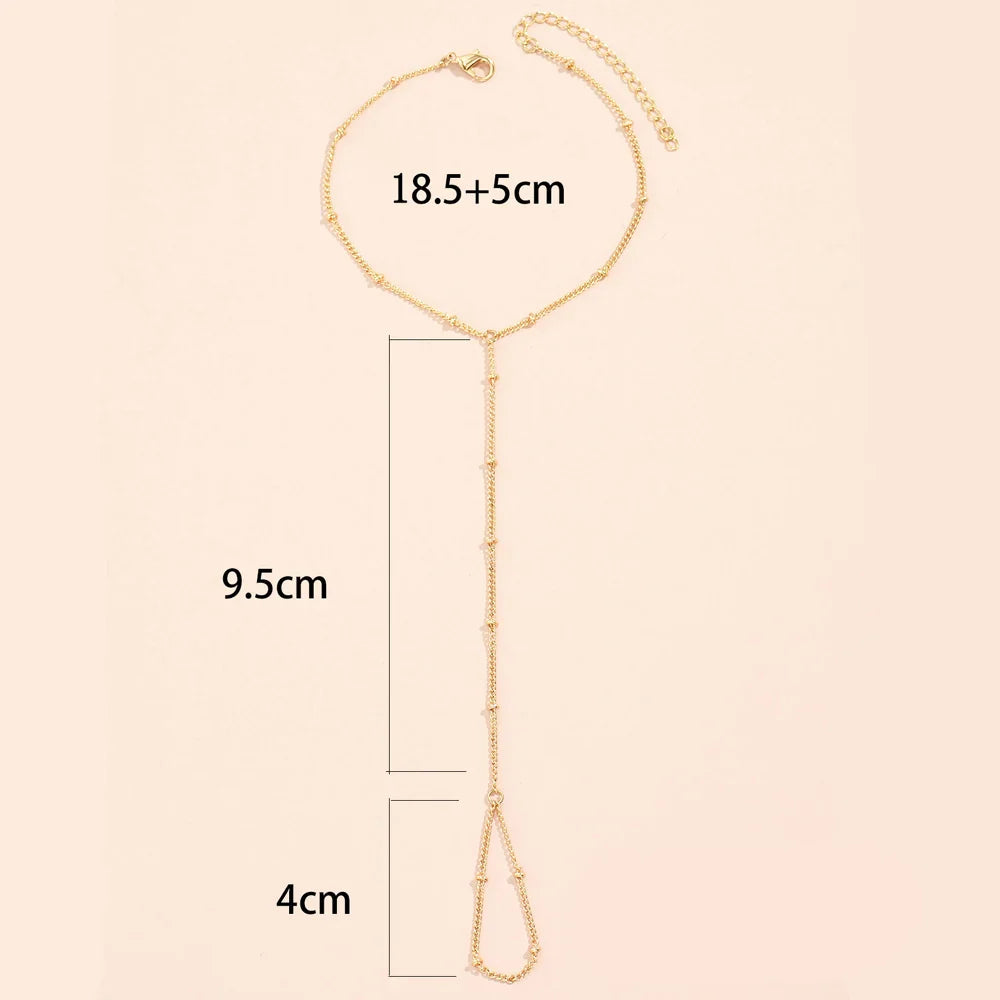 Creative Tiny Chain Bracelet Finger Rings For Women Gold Color Link Chains Connecting Hand Harness Bracelets Jewelry Gift