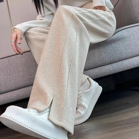 European apricot wide leg pants for women’s autumn new high-end fashion plus size straight leg split casual banana pants