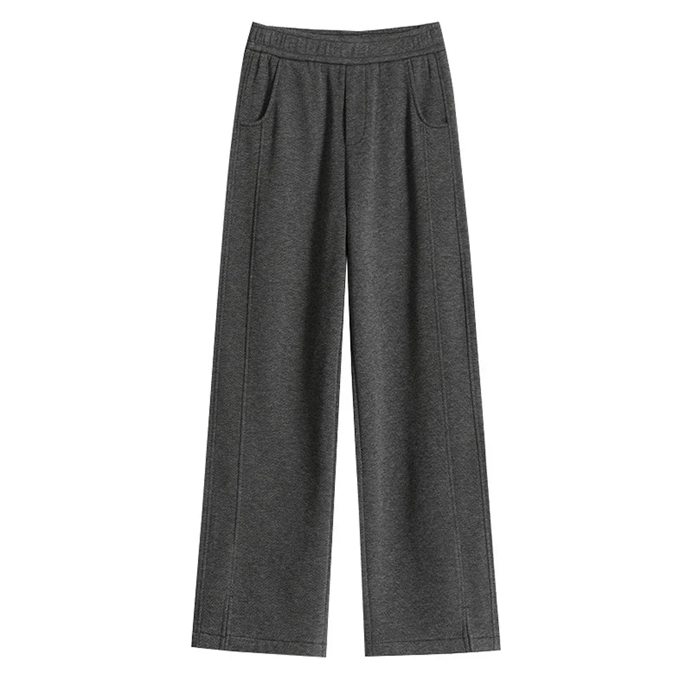 European apricot wide leg pants for women’s autumn new high-end fashion plus size straight leg split casual banana pants